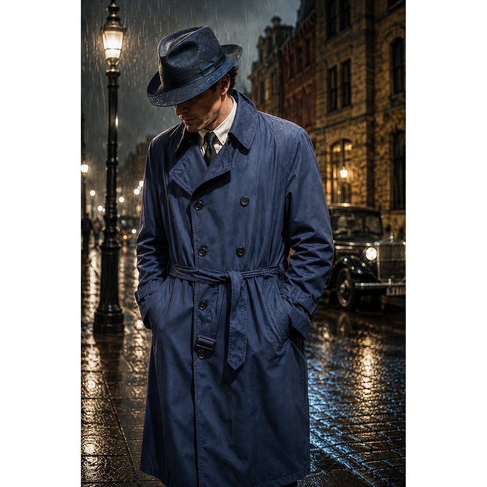 Vintage London Fog Navy Trench Coat 44R Zip Out Liner Double Breasted Spy Coat